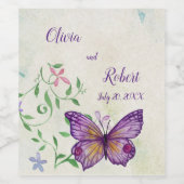 Étiquette Pour Bouteilles De Vin Papillon pourpre à aquarelle personnalisée (Étiquettes simples)