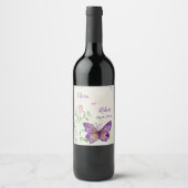 Étiquette Pour Bouteilles De Vin Papillon pourpre à aquarelle personnalisée (Devant)