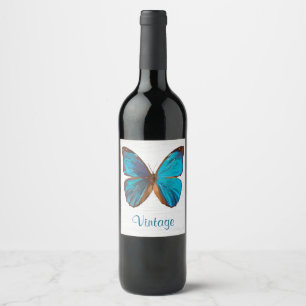 Étiquette Pour Bouteilles De Vin Papillon Tropical bleu et turquoise couleur Gem