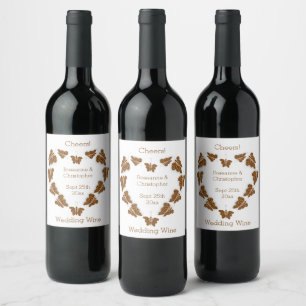 Étiquette Pour Bouteilles De Vin Papillons couleur chocolat Mariage design
