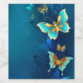 Étiquette Pour Bouteilles De Vin Papillons d'or sur un Arrière - plan bleu (Étiquettes simples)