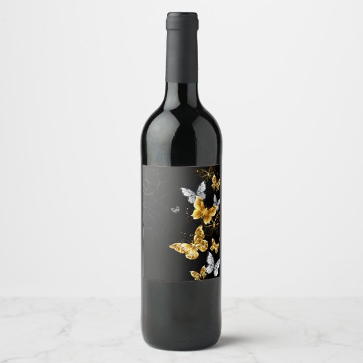 Étiquette Pour Bouteilles De Vin Papillons dorés et blancs (Devant)