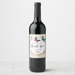 Étiquette Pour Bouteilles De Vin Papillons sur un Mariage de collage Vintage Shabby