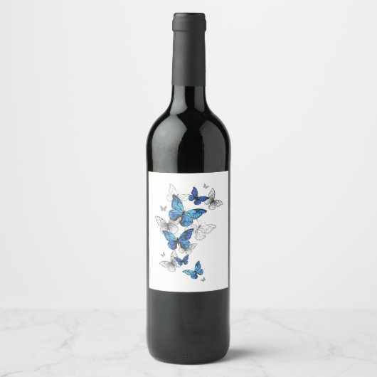 Étiquette Pour Bouteilles De Vin Papillons volants bleus Morpho (Devant)