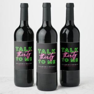 Étiquette Pour Bouteilles De Vin Parlez Trente Pour Moi Sale 30 Neon Vert & Rose