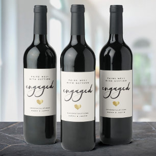 Étiquette Pour Bouteilles De Vin Parti d'engagement personnalisé moderne Gold Heart