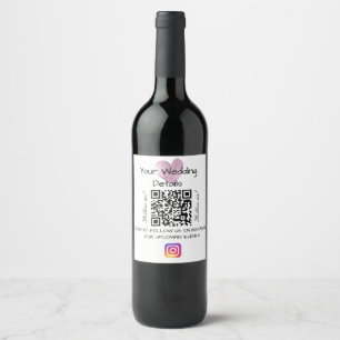 Étiquette Pour Bouteilles De Vin Parties scintillant cardiaque rose mariage qr code