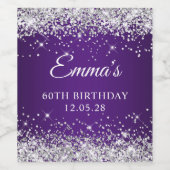 Étiquette Pour Bouteilles De Vin Parties scintillant d'argent Royal pourpre 60e ann (Étiquettes simples)