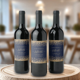 Étiquette Pour Bouteilles De Vin Parties scintillant d'or Script Navy Blue Cheers 5