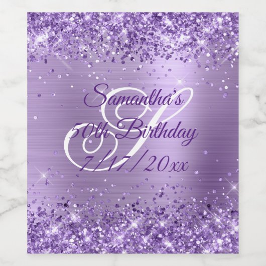 Étiquette Pour Bouteilles De Vin Parties scintillant Lumière Purple Foil 50e annive (Étiquettes simples)