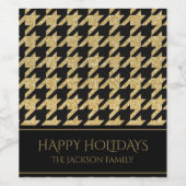 Étiquette Pour Bouteilles De Vin Parties scintillant Noir & Or Houndstooth Joyeux V (Étiquettes simples)