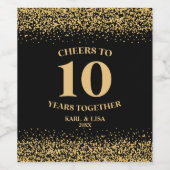 Étiquette Pour Bouteilles De Vin Parties scintillant Noire Or, À 10 Ans (Étiquettes simples)