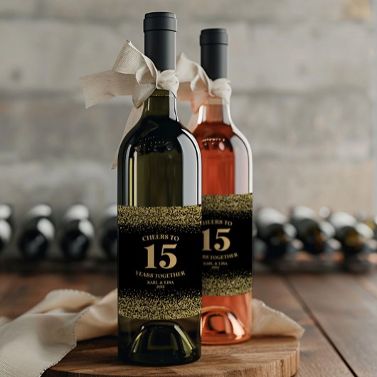 Étiquette Pour Bouteilles De Vin Parties scintillant Noire Or, À 15 Ans