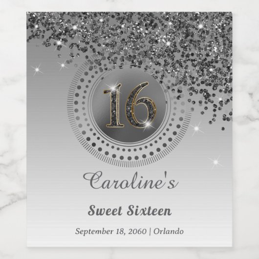 Étiquette Pour Bouteilles De Vin Parties scintillant noire stylish Falling 16e anni (Étiquettes simples)