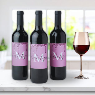Étiquette Pour Bouteilles De Vin Parties scintillant  Rose Blush Girl Rose Nom