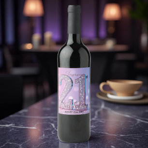 Étiquette Pour Bouteilles De Vin Parties scintillant rose Diamant 21ème anniversair