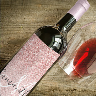 Étiquette Pour Bouteilles De Vin Parties scintillant rose moderne étincelles Nom pe