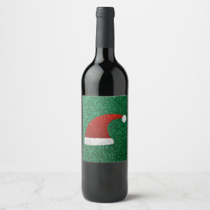 Étiquette Pour Bouteilles De Vin Parties scintillant Santa Hat