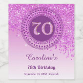 Étiquette Pour Bouteilles De Vin Parties scintillant stylish Falling Pink 70e anniv (Étiquettes simples)