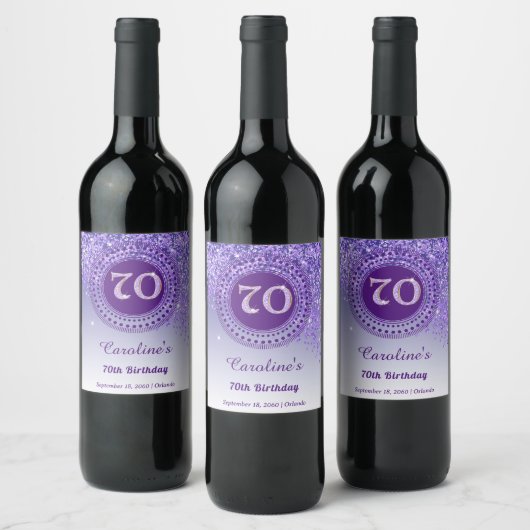 Étiquette Pour Bouteilles De Vin Parties scintillant violet à décrochage élégant 70 (Bouteilles)