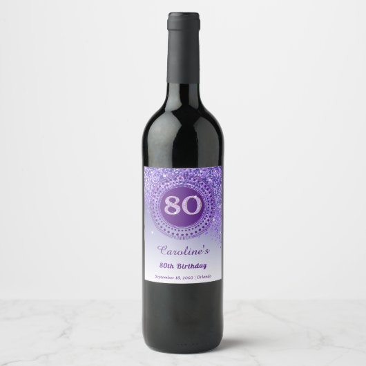 Étiquette Pour Bouteilles De Vin Parties scintillant violet à décrochage élégant 80 (Devant)