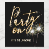 Étiquette Pour Bouteilles De Vin Party On Sparkler sur Black (Étiquettes simples)