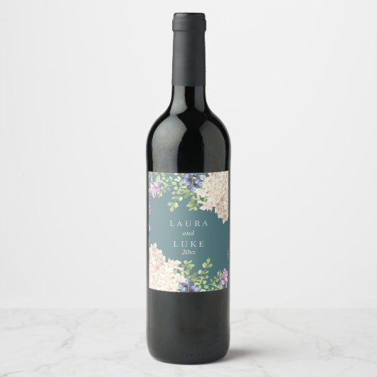 Étiquette Pour Bouteilles De Vin Pastel classique Hydrangea (Devant)