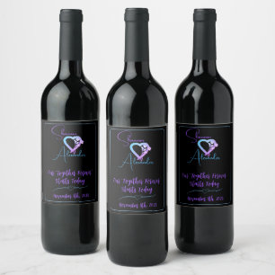 Étiquette Pour Bouteilles De Vin Pastel Coeur & Fleurs sur Black Favor