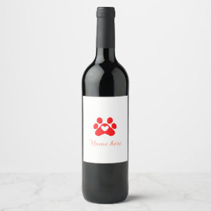 Étiquette Pour Bouteilles De Vin Patte de chien cœur rouge animal familier ajouter
