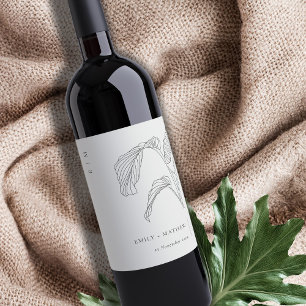 Étiquette Pour Bouteilles De Vin Paume feuilleté minimum croquis noir Mariage blanc
