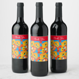 Étiquette Pour Bouteilles De Vin Pavot rouge et orange