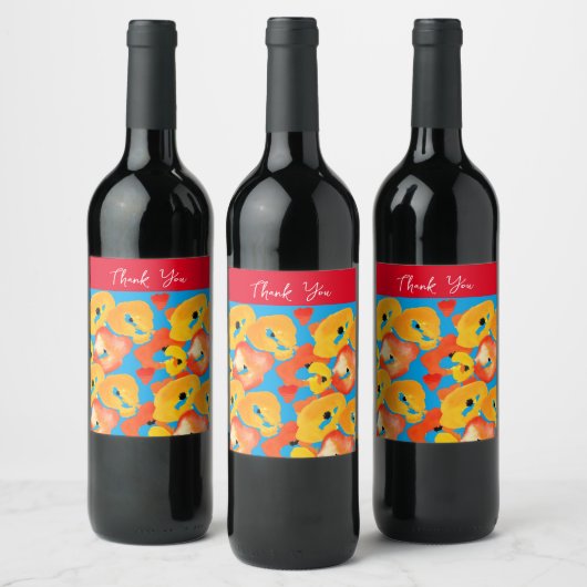 Étiquette Pour Bouteilles De Vin Pavot rouge et orange (Bouteilles)