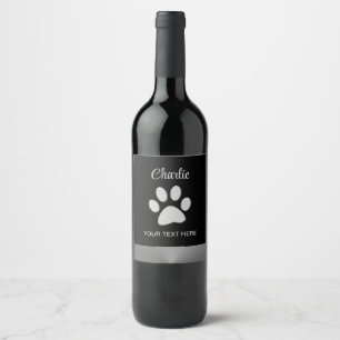Étiquette Pour Bouteilles De Vin Paw Chien Argent sur arrière - plan noir
