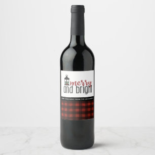 Étiquette Pour Bouteilles De Vin Pays Rouge Plaid Arbres de Noël Main Lettré