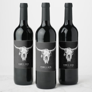 Étiquette Pour Bouteilles De Vin Pays Russe Ouest Noir et Blanc Taureau