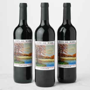 Étiquette Pour Bouteilles De Vin Paysage de ferme de campagne