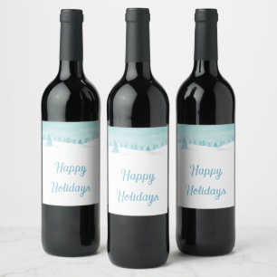 Étiquette Pour Bouteilles De Vin Paysage D'Hiver Avec Des Arbres D'Épinette Joyeux