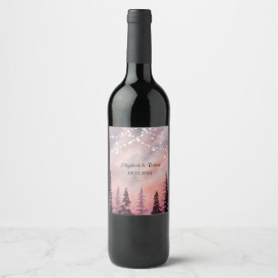 Étiquette Pour Bouteilles De Vin Paysage hivernal Forêt de pins verts