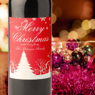 Étiquette Pour Bouteilles De Vin Paysage hivernal rouge et blanc Joyeux Noël