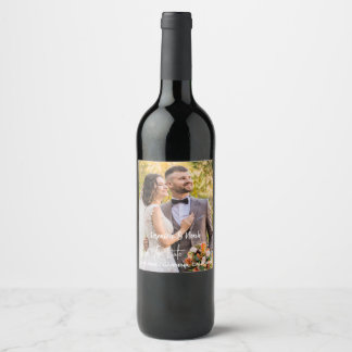 Étiquette Pour Bouteilles De Vin Paysage photo de mariage moderne avec une typograp