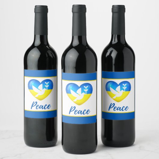 Étiquette Pour Bouteilles De Vin Peace Dove Ukraine - Coeur du drapeau (Bouteilles)