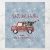 Étiquette Pour Bouteilles De Vin Peace Love & Glugs Camion Joyeux Noël (Étiquettes simples)