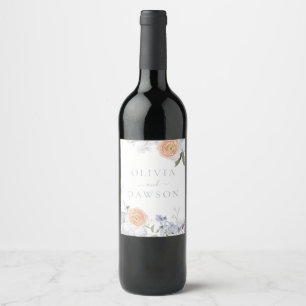 Étiquette Pour Bouteilles De Vin Peach Fuzz Dusty Blue Mariage moderne tendance