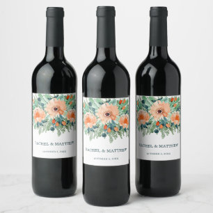 Étiquette Pour Bouteilles De Vin Peach Jade Turquoise Floral Aquarelle