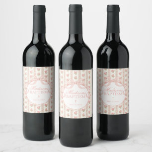 Étiquette Pour Bouteilles De Vin Pêche et Beige Vintage Élégant Floral Favori de Ba