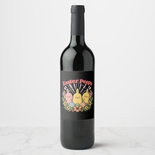 Étiquette Pour Bouteilles De Vin Peeps de Pâques (Devant)