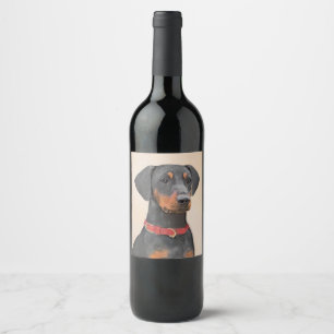 Étiquette Pour Bouteilles De Vin Peinture allemande Pinscher peinture art animal or