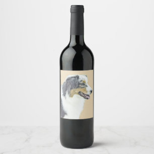 Étiquette Pour Bouteilles De Vin Peinture de berger australien - Art original de ch