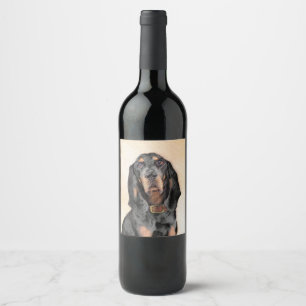 Étiquette Pour Bouteilles De Vin Peinture de Black & Tan Coonhound - Art original d