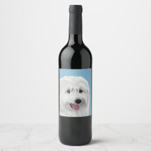 Étiquette Pour Bouteilles De Vin Peinture de chien des lowland polonais - Art du ch